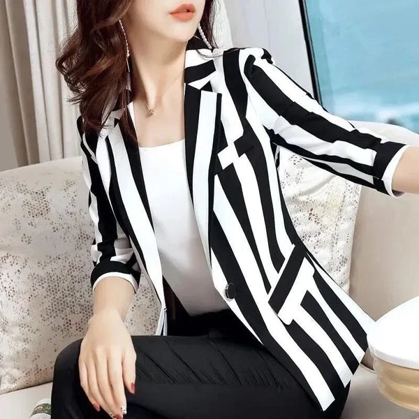 Striped Small Suit Jacket Women's Coat Top Spring Autumn Suits Slim Waist Short Top Women Blazer