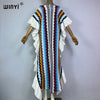 Knitting Rainbow Printing Comfort Warm Winter Holiday Dress Elegant Africa Women Boho Party Long Dress