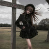 Japanese Gothic Style Lolita Dress Women Dark Bow Lace Ruffle Long Sleeves Slim Shirt Dress Vintage Y2k Party Mini Dress Cosplay