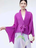 Women's Pleated Coat Loose Lapel Lace Up Irregular Solid Color Casual Versatile Cape Female Spring 2DE431
