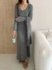 Vintage Knitted Midi Dress Y2K Autumn Slim with Scarf Long Sleeve Dress Female Korean Streetwear Chic All Match Female Vestidos