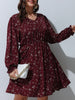 Plus Size Floral Print A-line Dress Women Long Puff Sleeve High Waist Elegant Spring Casual Midi Boho Dress Large Size 6XL 7XL