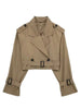 Women Belt Cropped Trench Spring Jacket Vintage Streetwear Double Breasted Long Sleeve Top Female Coat Outfits