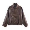 Solid Leather Moto Jacket For Women Winter Turtleneck Retro Coats Asymmetry Elegant Vintage PU Jackets