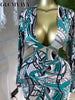 Women Printed V-neck Ruched Bodycon Midi Maxi Long Dress Vacation Birthday Holiday Party Dresses Vestidos