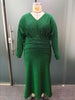 Plus Size V-Neck Long Sleeve Mermaid Hem Dress Women Autumn Evening Party Glitter High Waist Bodycon Long Dress