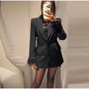 Chic Feather Blazer Pants Set Women Lapel Shoulder Pads Full Sleeve Jacket Pocket Straight Pant Spring Autumn Lady Suit
