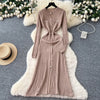 Brand Women Knitted Maxi Dress Aesthetic Y2K Single-breasted Shirt Sweater Dress Lady Party Vestidos