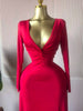 Women Draped Deep V-neck Fit and Flare Long Maxi Dress Winter Evening Prom Party Education Vacation Dresses Vestido