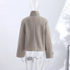Solid Faux Suede Jackets Women's Stand Collar Full Sleeves Zip Cropped Coat Autumn Winter Lady Casual Outerwear