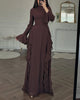 European and American Women's Elegant Casual High-Waisted Solid-Colour Bell-Sleeve Dress Long Dress with Long Sleeves