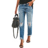 Women's Slim Jeans Casual Ripped Denim Pants Spring Autumn Office Lady Work Trousers High-waisted Straight Jeans