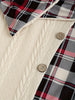Knitted hooded dress plaid print stitching fake buckle high waist long sleeve A-line dress female
