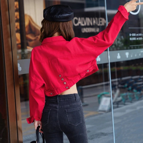 Spring Autumn Short Jeans Jacket For Women Casual Loose Long Sleeve Denim Coat Ladies Single Breasted Jeans Outwear Tops