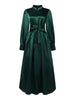 Stylish Waisted Party Dress Autumn Dreses Elegant Women Long Lantern Sleeve Robe Solid A Line Satin Long Dresses