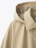 Women Khaki Hooded Cropped Zip‑up Jacket Faux Two‑inner Plaid Fabric Drawstring Bottom Coat Lady Autumn Casual Commute Outfits