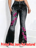 1253 Printed Pants - Not Denim Fabric Floral Print Flare Pants - Non-Denim Fabric, Women's Trousers