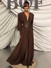 Dresses For Women Plunging V Neck High Waist Belt Long Sleeves Wedding Party Dress Brown Gowns