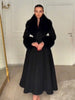Women Detachable Faux Fur Collar Long Wool Blend Elegant A‑line Maxi Dress Coat Winter Vintage Slim Fit Wedding Outerwear