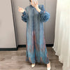 Red Pleated Hand-Cranked Floral Print Women's Long Dress Long Sleeve Elegant Temperament Elastic Loose Dresses 2DB4509