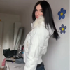 Zipper Cotton Quilted Puffer Jacket Women Furry Hooded Long Sleeve Slim Casual Female Coat Winter Outerwear Chic Lady Coats