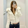Women's Cotton Jacket Fur Collar Zipper Slim Waist Pocket Warm Thicken Coat Autumn Winter Hooded Jacket Lady Outwears