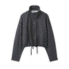 Women Elegant Polka Dot Pink Jacket Single Breasted High Collar Drawstring Coat Spring Lady Street Outwear