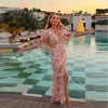 Sexy Print Women Long Dress Urban V-neck Single Breasted Ruffles Half Sleeve Female Dresses Spring Autumn Lady Robe