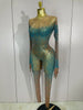 Sparkly Rhinestones Sexy Mesh See Through Bodycon Jumpsuit Women Birthday Gown Women Bar Nightclub Dancer Stage Outfit