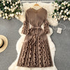 European Court Style Dress for Women A Design Sense Tassel V-neck Slim Fit Long High-temperature Pleated Flared Sleeve