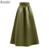 Women Autumn Satin Skirt A-line Floor Length Solid Color High Waist Dress Elegant Vintage Casual Oversized Long Robe