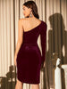 Asymmetric One Shoulder Velvet Dress Women's Elegant Party Bodycon Midi Evening Gown