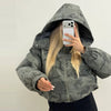 Women's Cropped Coats Camo Printed Hooded Zipper Padded Jacket Autumn Winter Lady Long Sleeve Panelled Loose Coat Outerwears