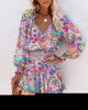 Women's Long Sleeve Mini Dress V-neck Drawstring Leopard Printed Waist Tied Dress Elegant Office Lady Dresses For Women