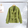 Autumn Women's Green Suede Short Jacket Loose Lapel Zipper Long Sleeve Bomber Coat Female Lady High Street Outwears