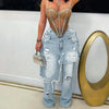 Women's Patchwork Asymmetric Jeans High Street Holes Wide Leg Vintage Casual Streetwear Denim Trousers