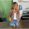 Women Floral Embroidery Jacket Long Sleeve Open Front Loose Fit Button Down Coat Autumn Casual Boho Chic Outwear