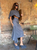 Light Blue Cape 3 Piece Outfit Women Solid Slim Blouse Asymmetrical Hem Midi Skirt Lady Formal Office Matching Set