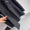 Women's Autumn Winter Black Slim Wool Coat Casual Solid Long Sleeve Pocket Elegance Blazer Overcoat Ladies