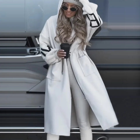 Women's Spring and Autumn Casual Comfortable Loose Solid Color Hooded Long Spliced jacket for Women