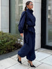 Women's Trousers 2 Pcs Sets Stand Collar Long Sleeve Single Breasted Pleated Ruffles Coats Lantern Pants Autumn Lady Outfits