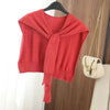 Korean Striped Knitted Warm Shawl Winter Female Blouse Shoulders Fake Collar Cape Knotted Scarf Stripe Outerwear