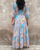 Women's Dress Spring Watercolor Flower V-Neck Shirt High Waist Lantern Sleeve A-Line Ruffle Chiffon Holiday Dress