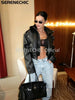 Women's Black Faux Leather Cropped Moto Jacket Asymmetric Zip PU Biker Coat Female Autumn Vintage Punk Outerwear