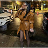 Street Women's Lace Up Leather Jacket Loose Solid Lapel Long Sleeve Belt Jackets Female Spring Lady Vintage Outwears
