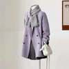 Women's Double-faced Woolen Coat Spring Autumn Suit Collar Double Breasted Long Sleeve Temperament Commuting Purple Jacket