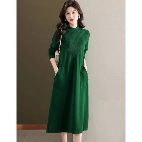 Temperament Long Wool Knitted Dress Spring Autumn Winter Women Sweater Dress Korean Loose Large Size Vestidos Mujer 5XL