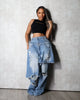 Women's Patchwork Asymmetric Jeans High Street Holes Wide Leg Vintage Casual Streetwear Denim Trousers