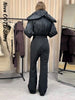 Winter Women's One‑piece Ski Suit Hooded Zipper Pocket Full Sleeve Coat Pant Suits Lady Warm Vacation Skiwear