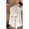 Small Fragrance Temperament High Sense Double-breasted Blazer Female Tops Autumn Winter White Lace-up Suit Jacket Women